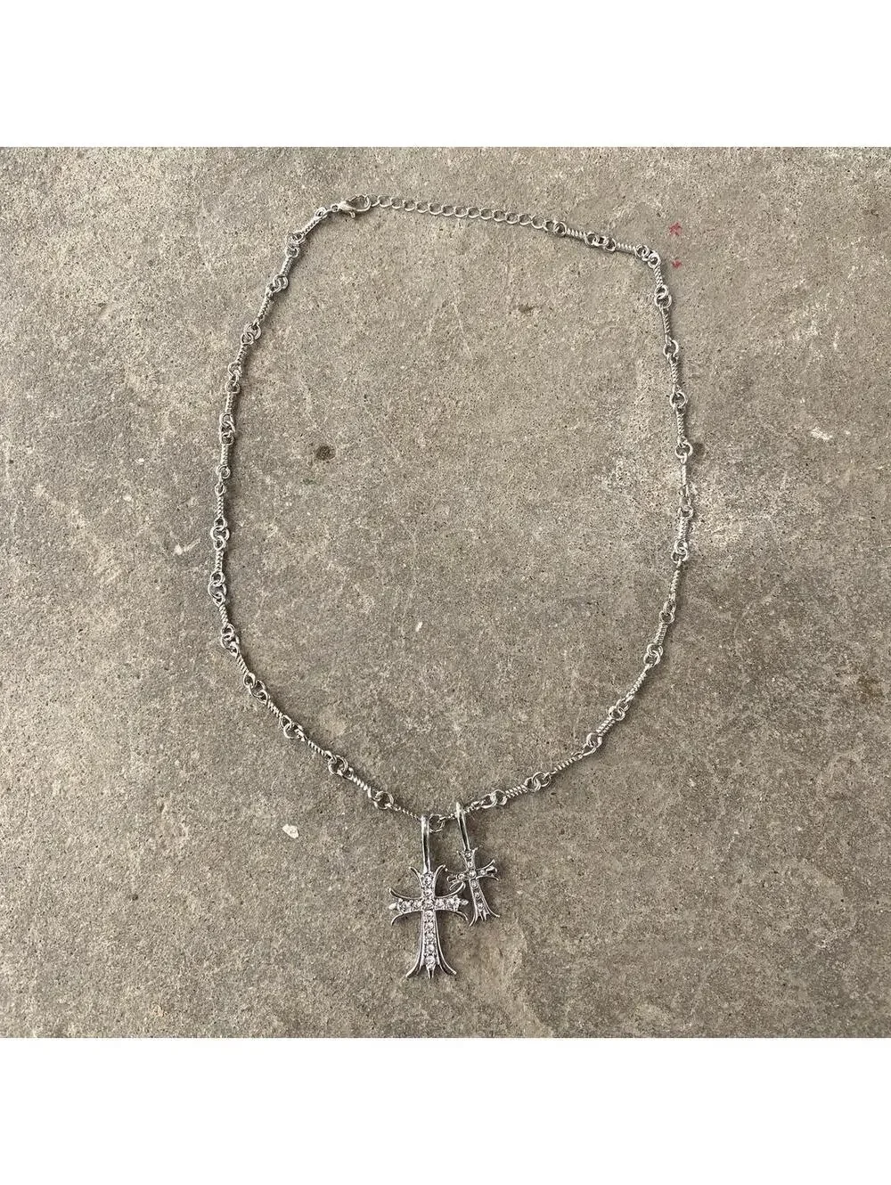 Y2K Vintage Silver Cross Stone Necklace 19.5 Inch